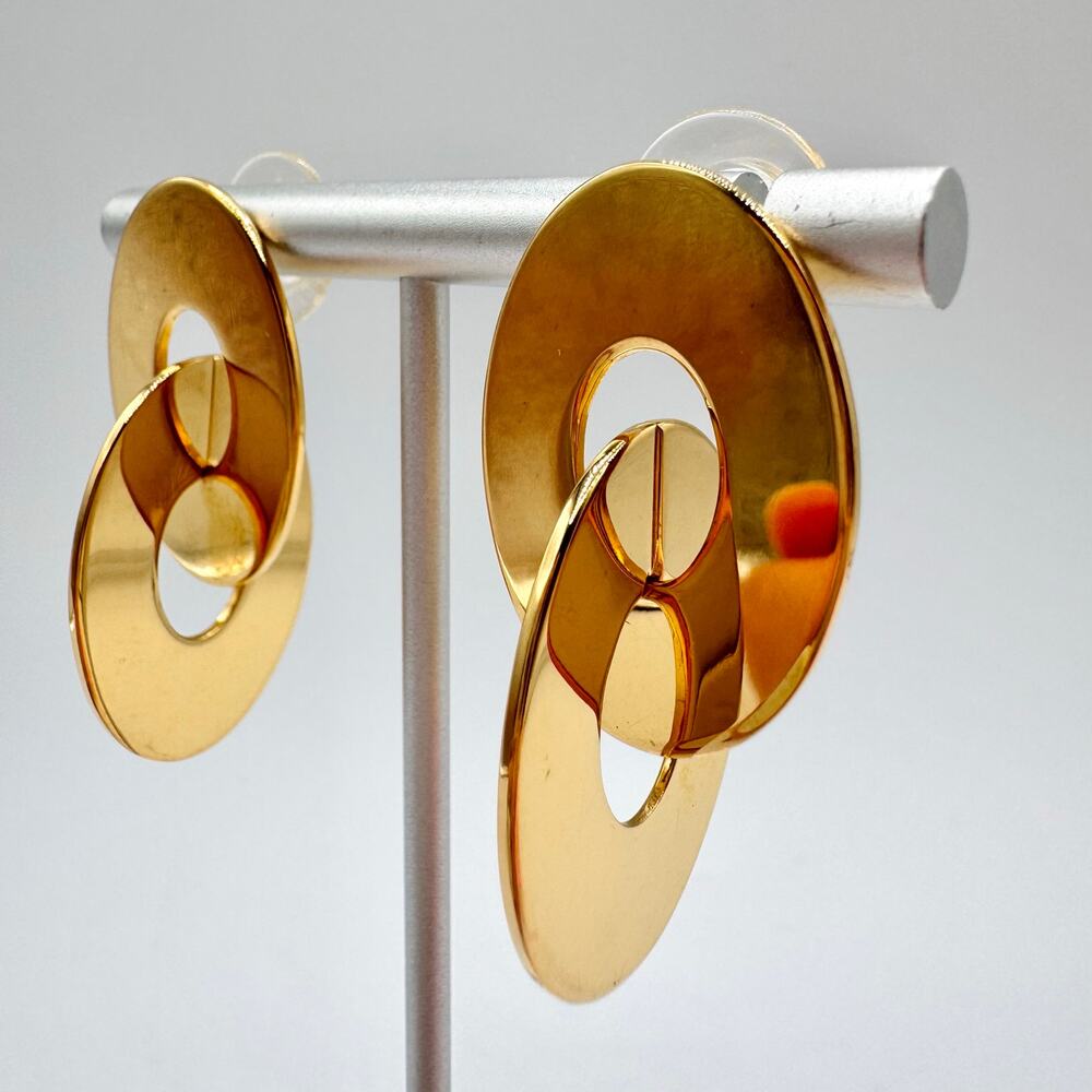 Monet Gold Double Disc Drop Earrings